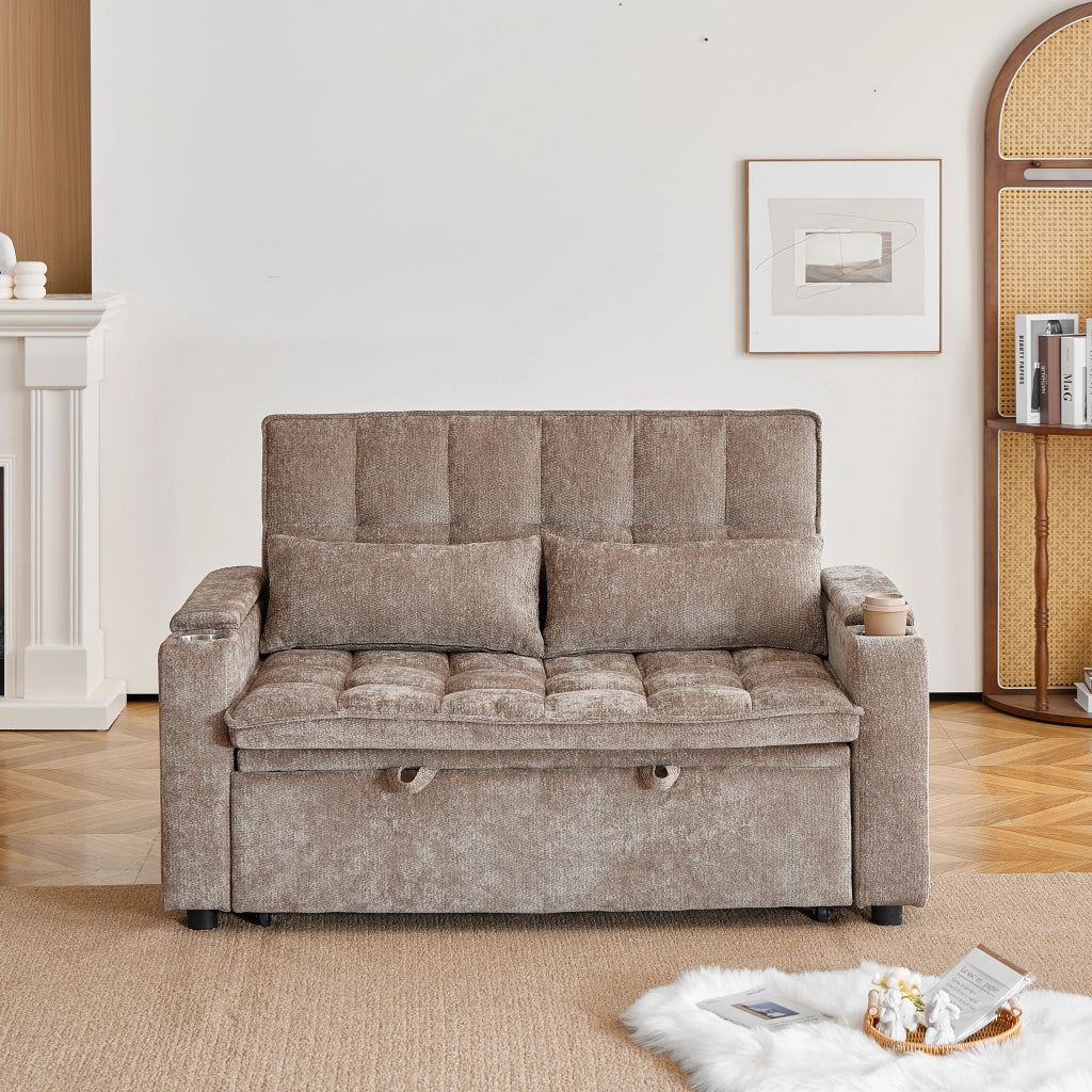 Divano letto 3 in 1 reclinabile in ciniglia marrone