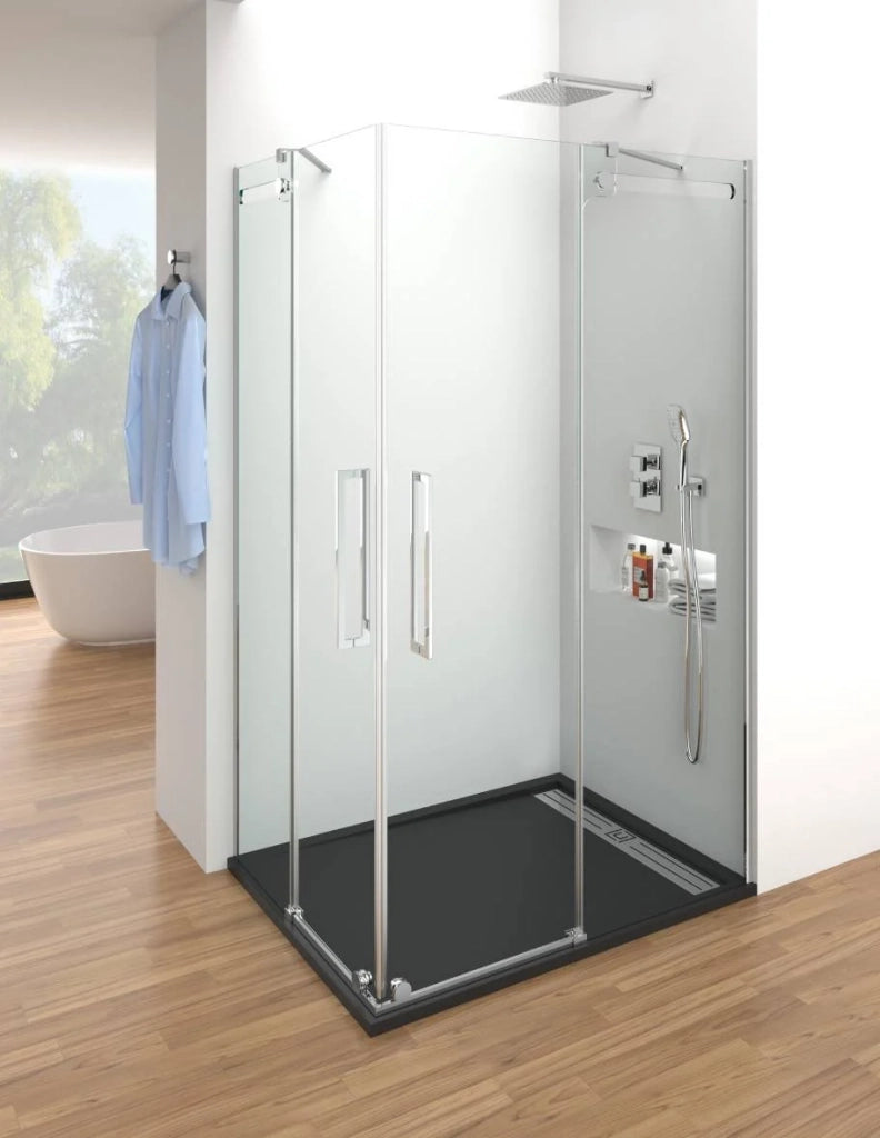 Porta doccia scorrevole 1+1 in acciaio ELLEGNACE (VETRUM) 135 cm