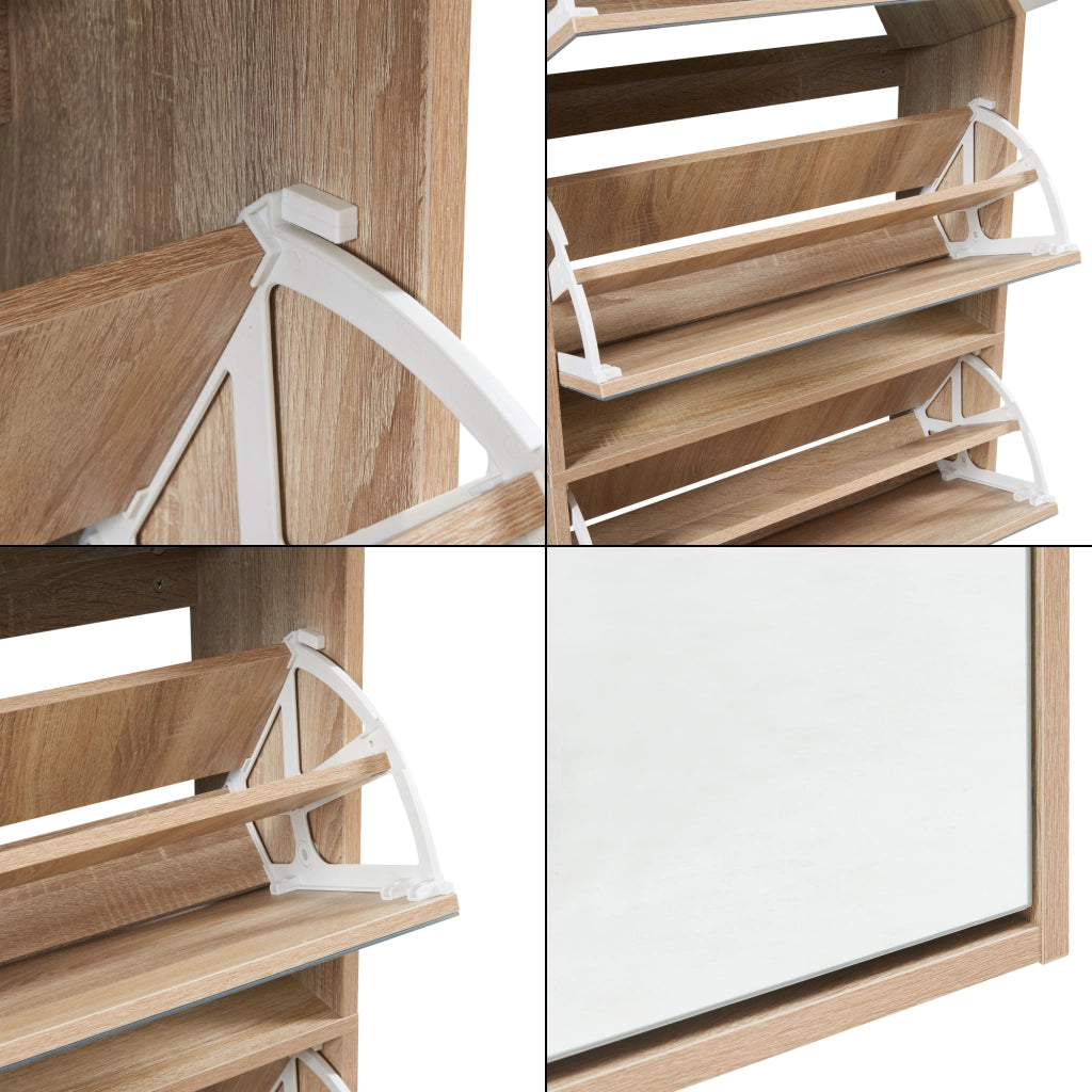 Scarpiera Stretta Lund con Ante a Specchio e 5 Contenitori Ribaltabili - Effetto Rovere Sonoma [en.casa]