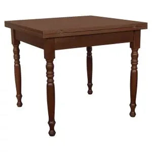 Tavolo in legno allungabile a libro gambe tornite arte povera noce scuro