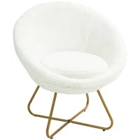 Poltroncina da Camera in Finta Pelliccia con Gambe in Metallo, 75x66x79 cm, Bianco