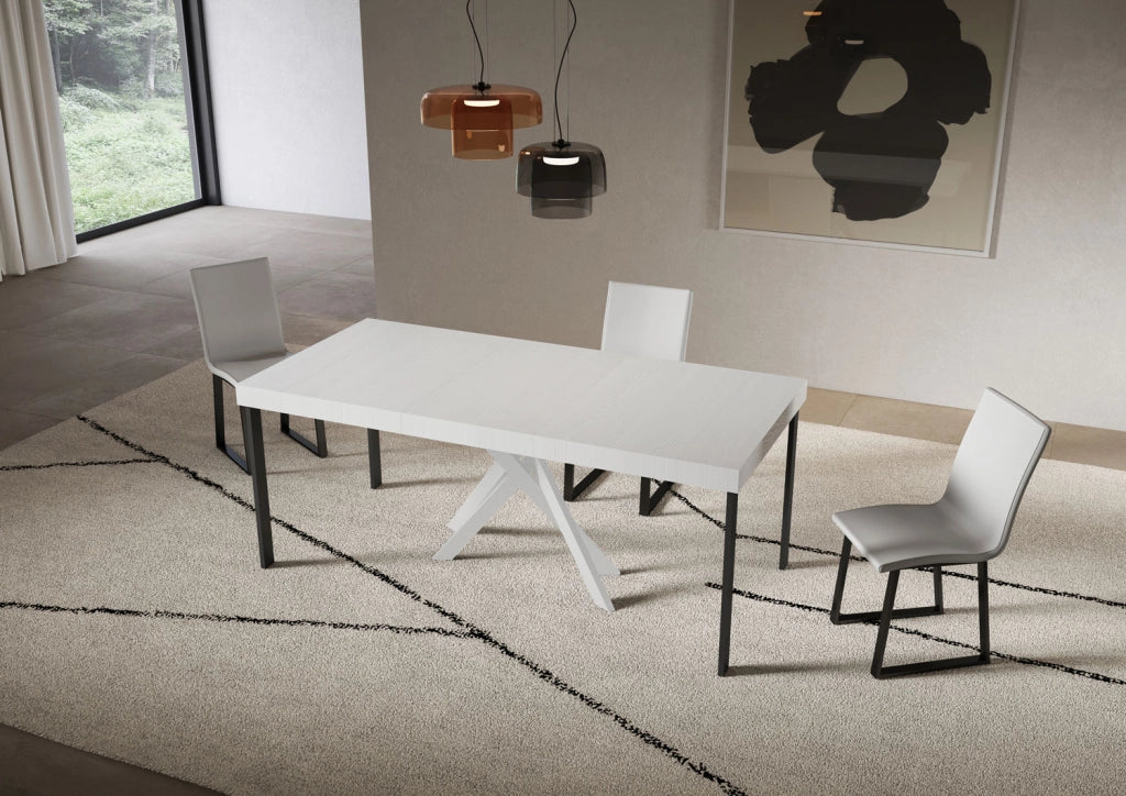 Consolle allungabile 90x40/196 cm Saki Small Premium Bianco Frassino gambe bianche