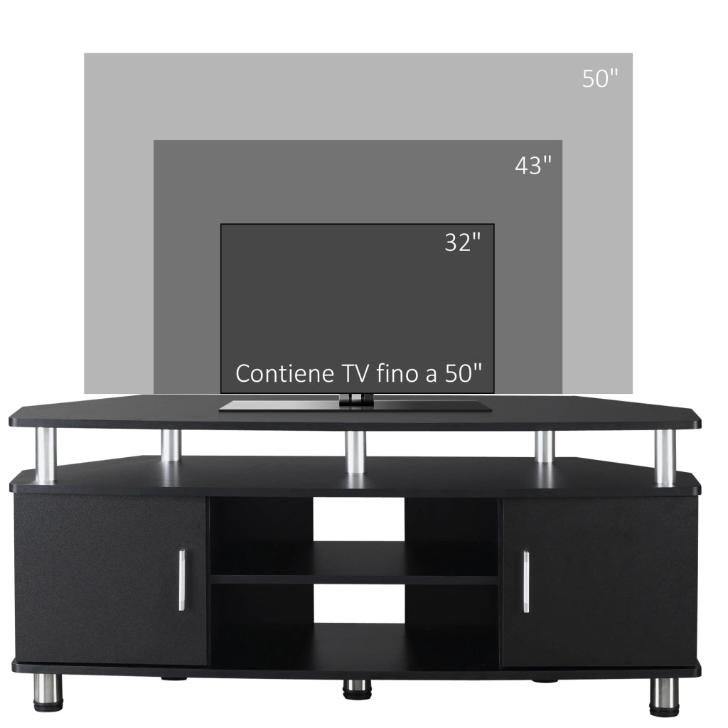 Mobile Porta TV Classico da Soggiorno con 2 ripiani e 2 Armadietti Nero