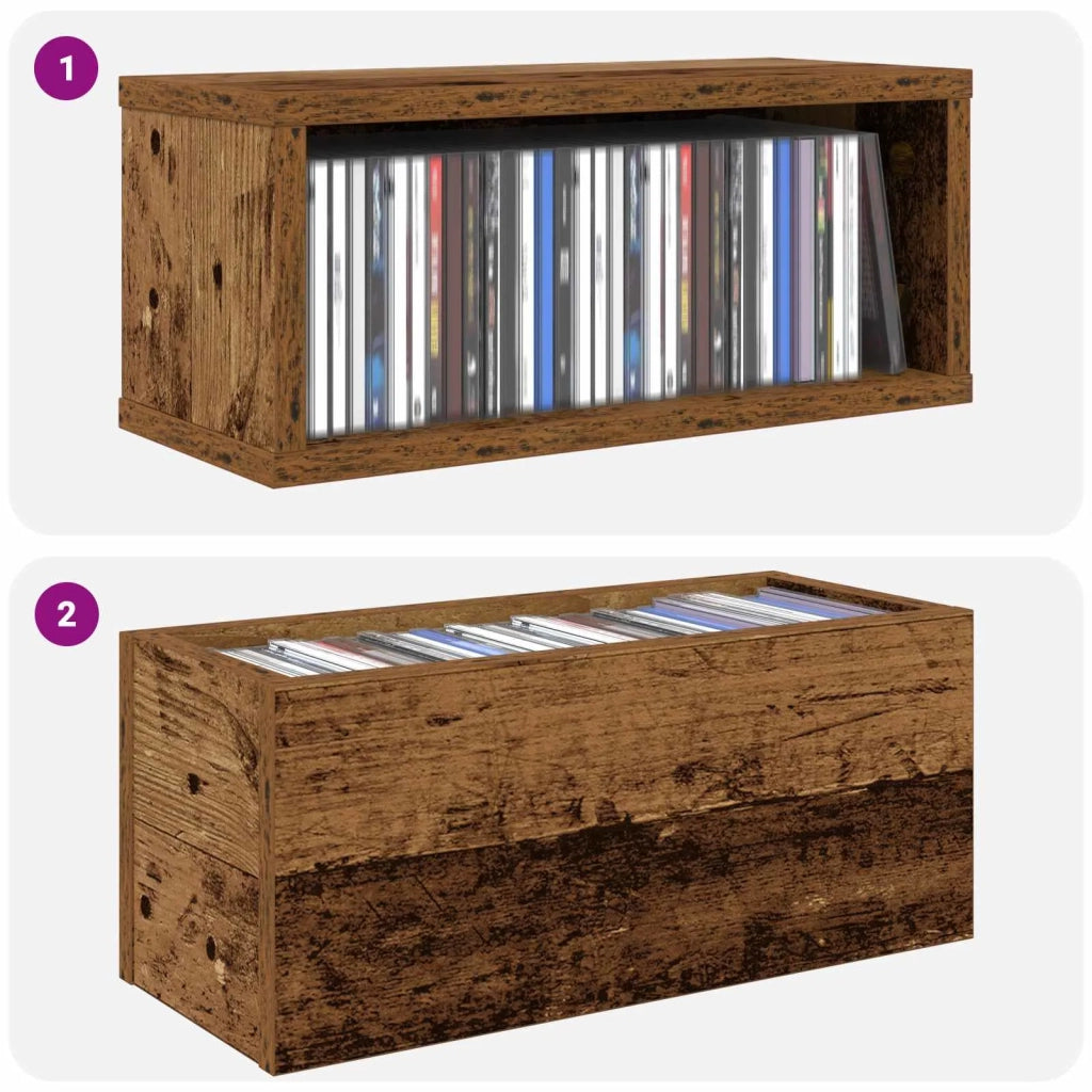 Rack per Stoccaggio CD 4 pz Legno antico 40 x 17 x 17 cm 8012726