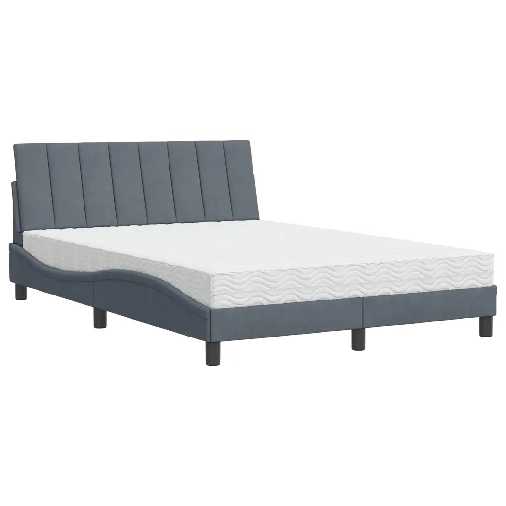 Letto con Materasso Grigio Scuro 140x190 cm in Velluto