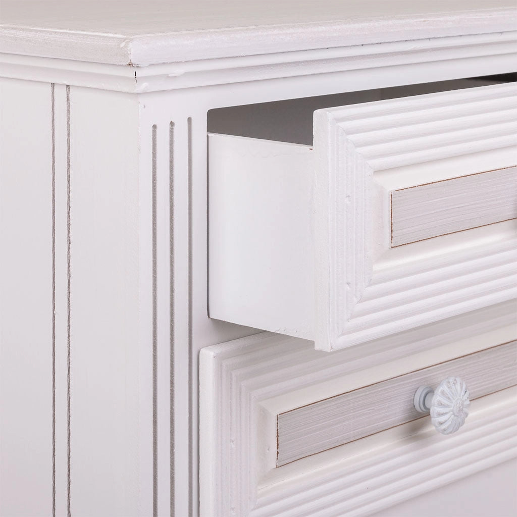 Comodino in legno con 2 cassetti bianchi 38x28x69.