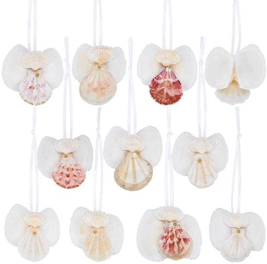 Decorazioni per Natale e Mare - 10 pezzi - Conchiglie Ornamentali Bianche - Decorazioni per la Casa e il Mare - Hanger 60-70 mm - Dimensioni 20-22,5 cm
