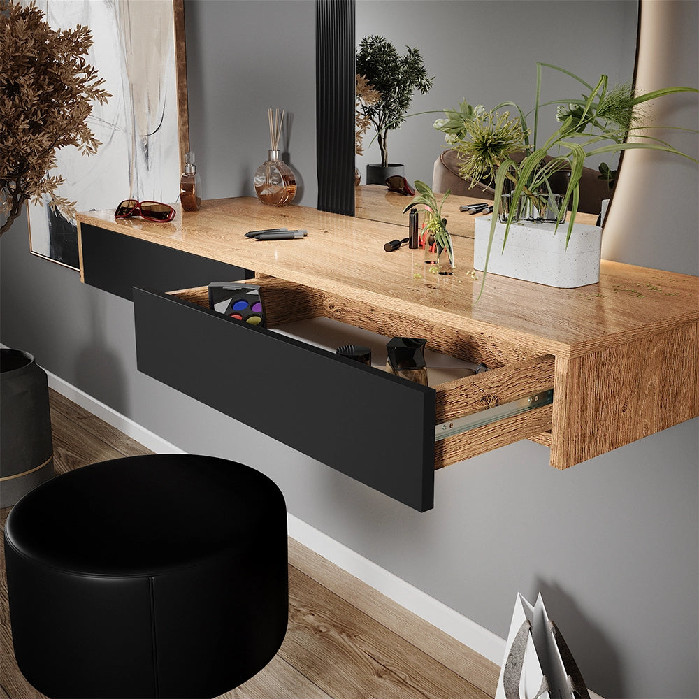 Vicco Tavolo da toilette Nero 120 cm con illuminazione e sgabello