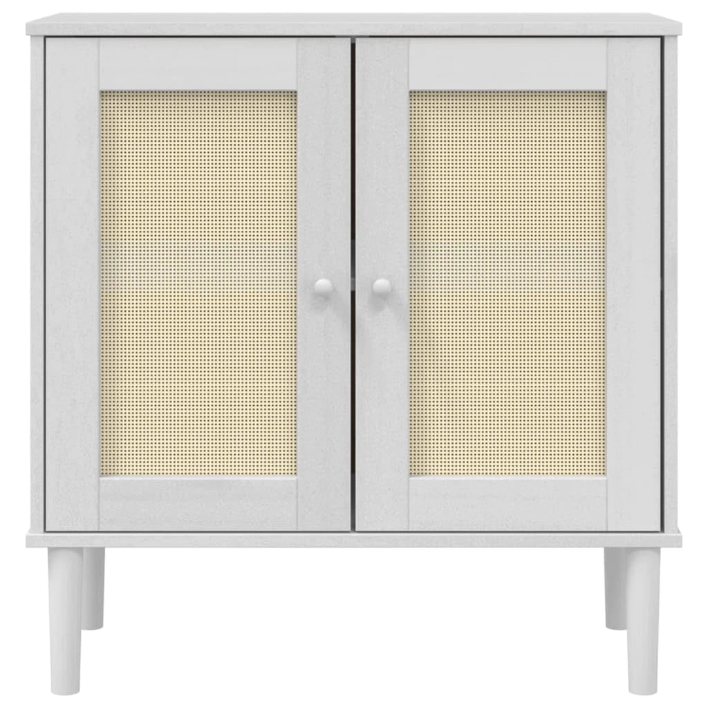 Credenza buffet cassettiera mobile contenitore organizer cucina soggiorno soggiorno effetto rattan 80 x 35 x 80 cm legno massiccio di pino bianco 02_0036224