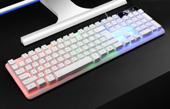 Tastiera illuminata a filo con sensazione meccanica fluttuante, adatta per l'uso domestico, di computer e professionale (bianca).