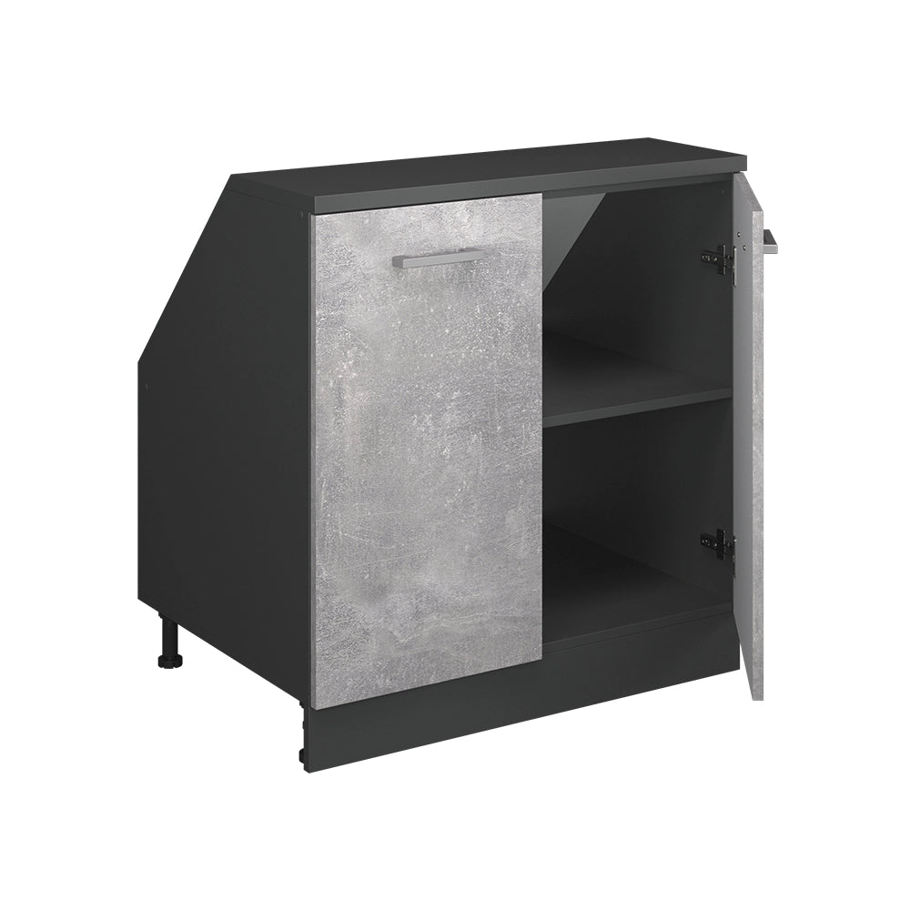 Mobile cucina sottotetto R-Line Calcestruzzo/Antracite 80 cm con 2 porte, carcassa 60 cm profondità Vicco