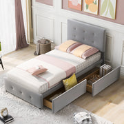 OKWISH Letto con Cassetto 90×200 cm, Letto Singolo con Cassetto, Testiera Regolabile e Rivestimento in Velluto, senza Materasso, Grigio