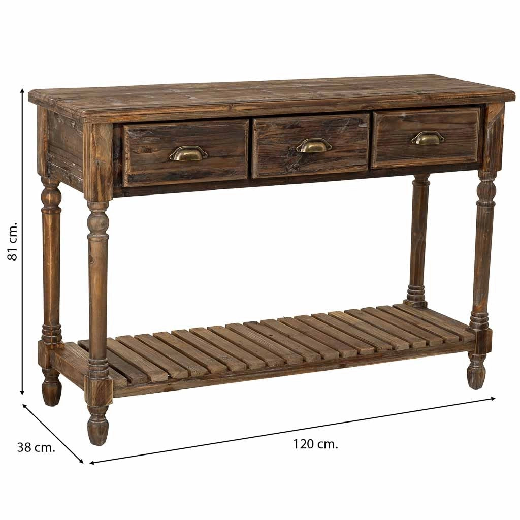Tavolino da ingresso in legno con 3 cassetti 120x38x81h cm