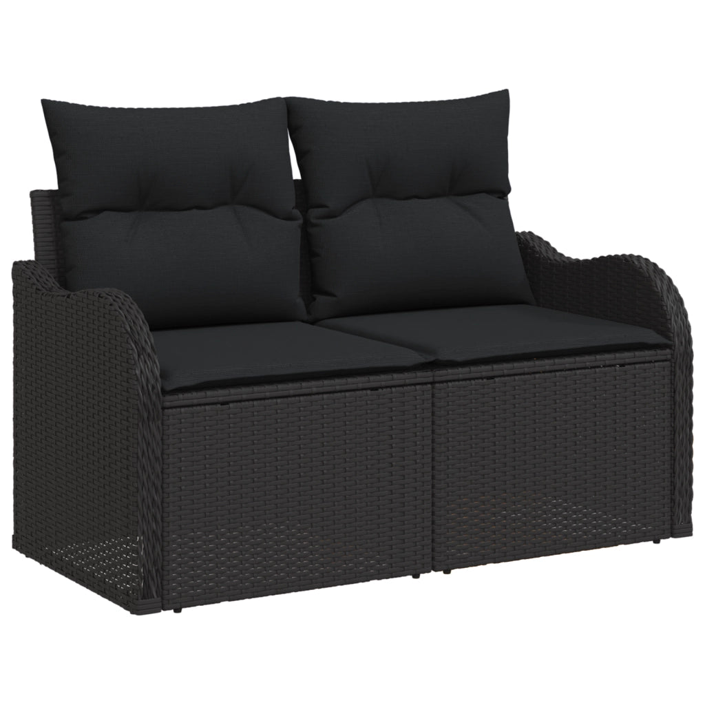 Set di divani da giardino a 8 pezzi con cuscini in polyrattan nero