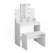 Vicco Tavolo da toeletta Bianco 80 cm con illuminazione a LED e panca
