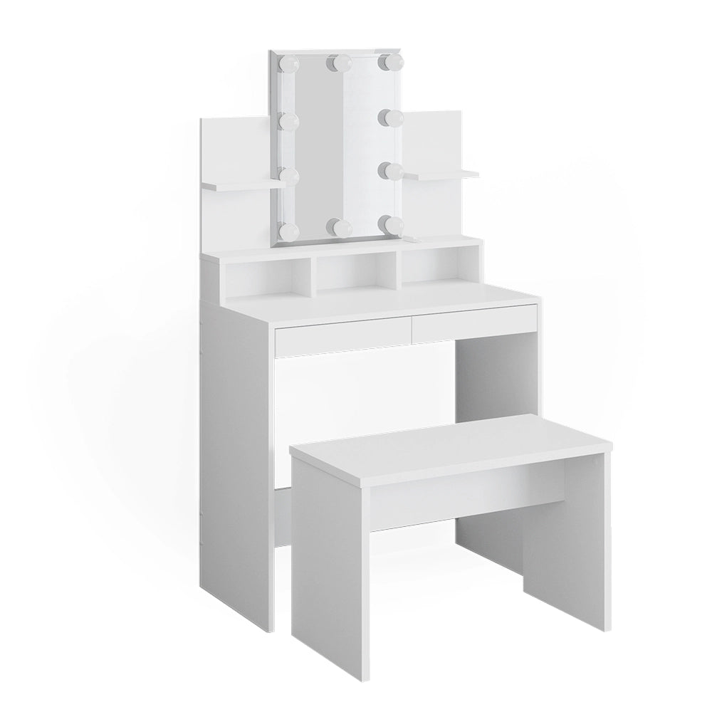 Vicco Tavolo da toeletta Bianco 80 cm con illuminazione a LED e panca