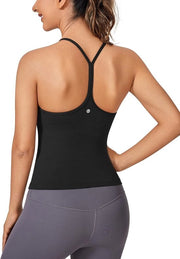 Top da donna sportivo con manica a gomito per yoga e fitness - senza maniche - collo a crew - top spaghetti