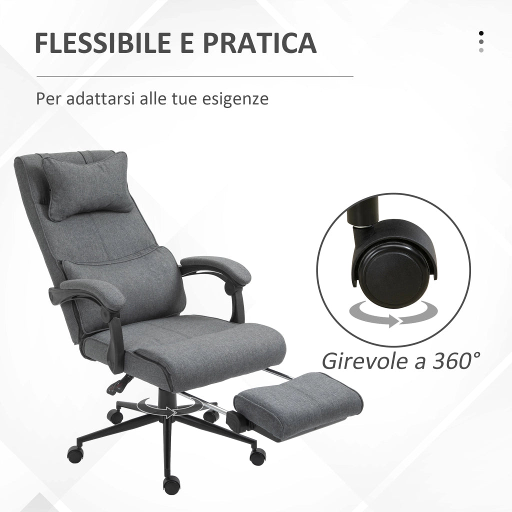 EasyComfort Sedia da Ufficio Ergonomica ad Altezza Regolabile con Braccioli e Poggiapiedi, 66x70x115-123 cm, Grigia