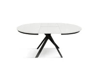PAZZO DESIGN Tavolo Allungabile con Gambe Incrociate rotondo, Made in Italy, Basamento Nero, Bianco frassinato