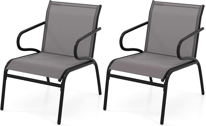Set di 2 Sedie da Patio con Tessuto Traspirante e Struttura in Metallo, Sedie da Bistro da Esterno con Braccioli, Poltrona per Giardino Terrazza Portico, Portata 150 kg