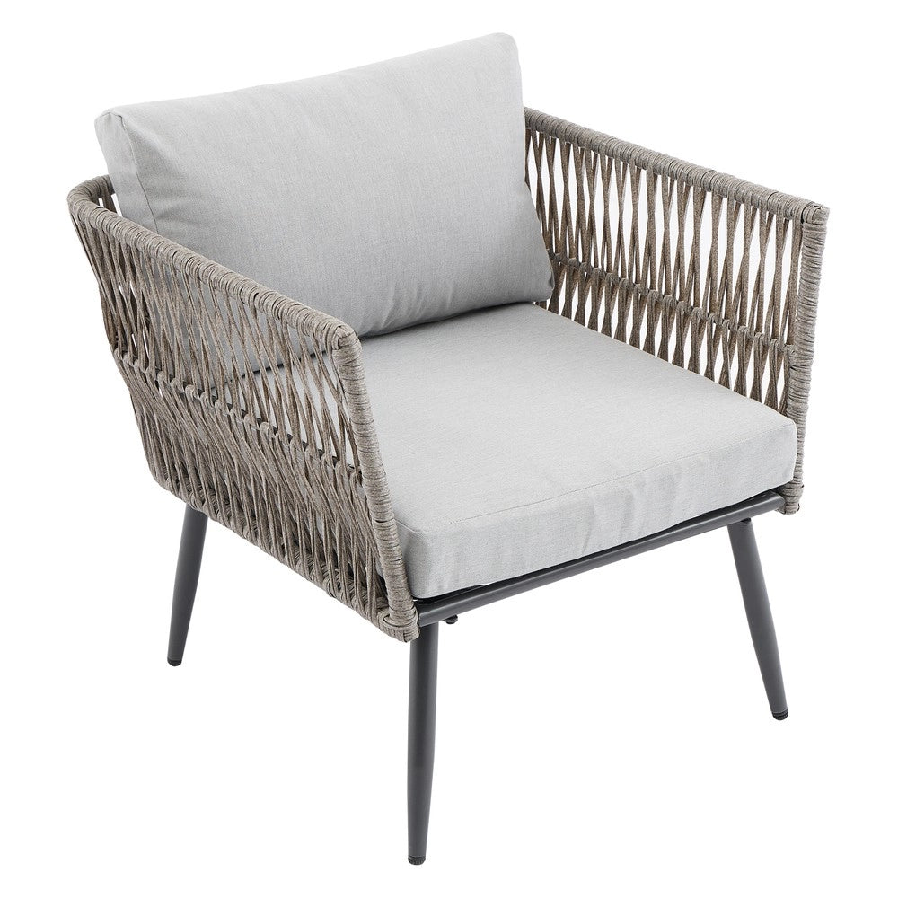 Set Salotto da Giardino con Divano 2 Posti, 2 Poltrone e Tavolino ¨C Xylo ¨C Polyrattan Grigio, Vetro Nero