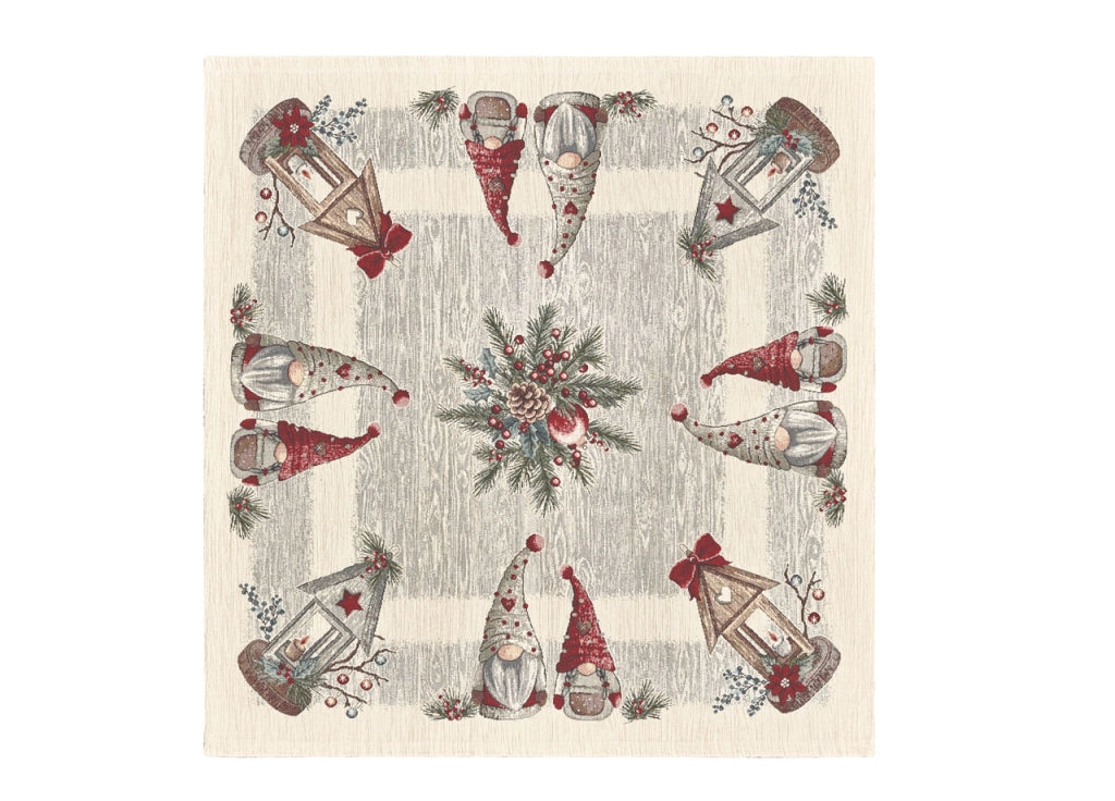 Tovaglia Centrotavola Centrino Tavolo Fantasie Natalizie Cinigliato Piazzato Made Italy - 90x90 - Magic Noel