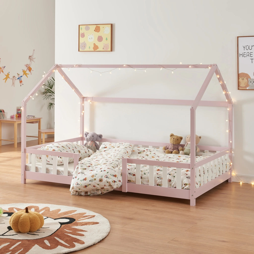 Letto per Cameretta Sisimiut a Forma di Casetta 120x200 cm Rosa / Bianco [en.casa]