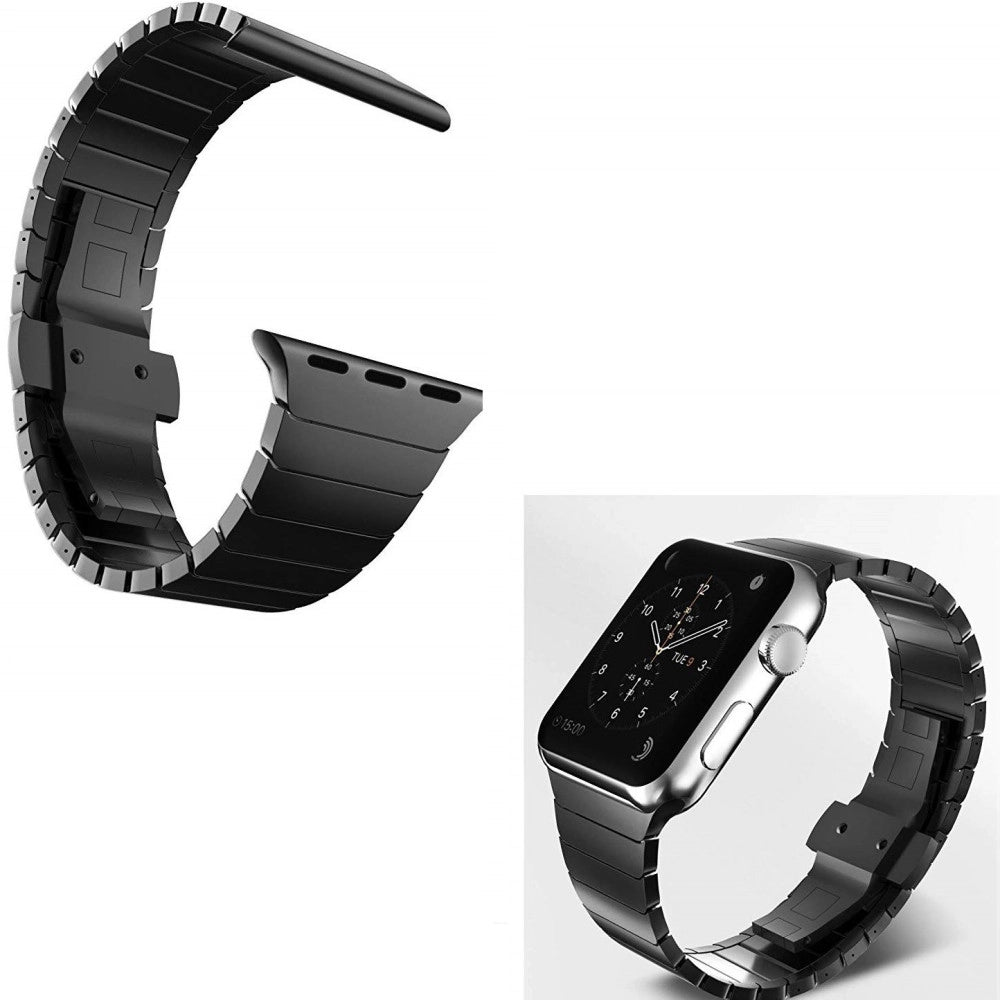 Trade Shop - Cinturino Nero 38mm Catena Compatibile Con Iwatch Serie 3/2/1 Chiusura Farfalla -