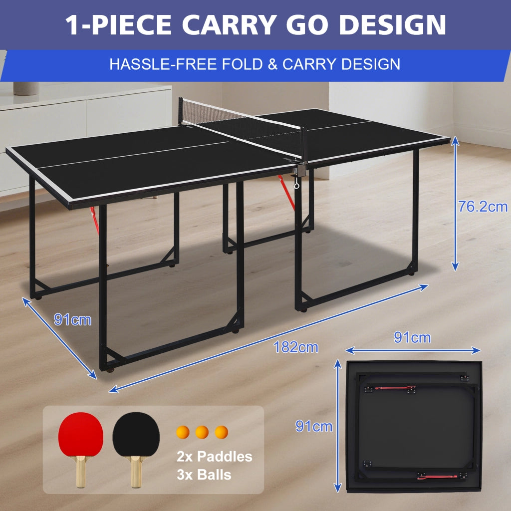 TAVOLO DA PING PONG Pieghevole 182x91 cm Nero con rete, 2 racchette e 3 palline