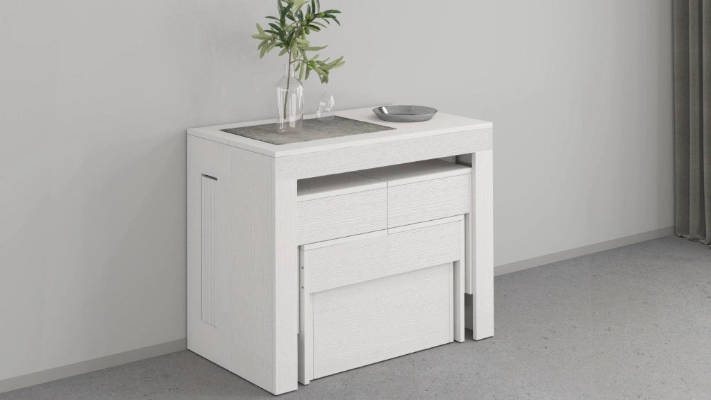 Panca Quedan, Set di 2 sedute per tavolo da pranzo, Panche allungabili, 290x25h45 cm, Bianco