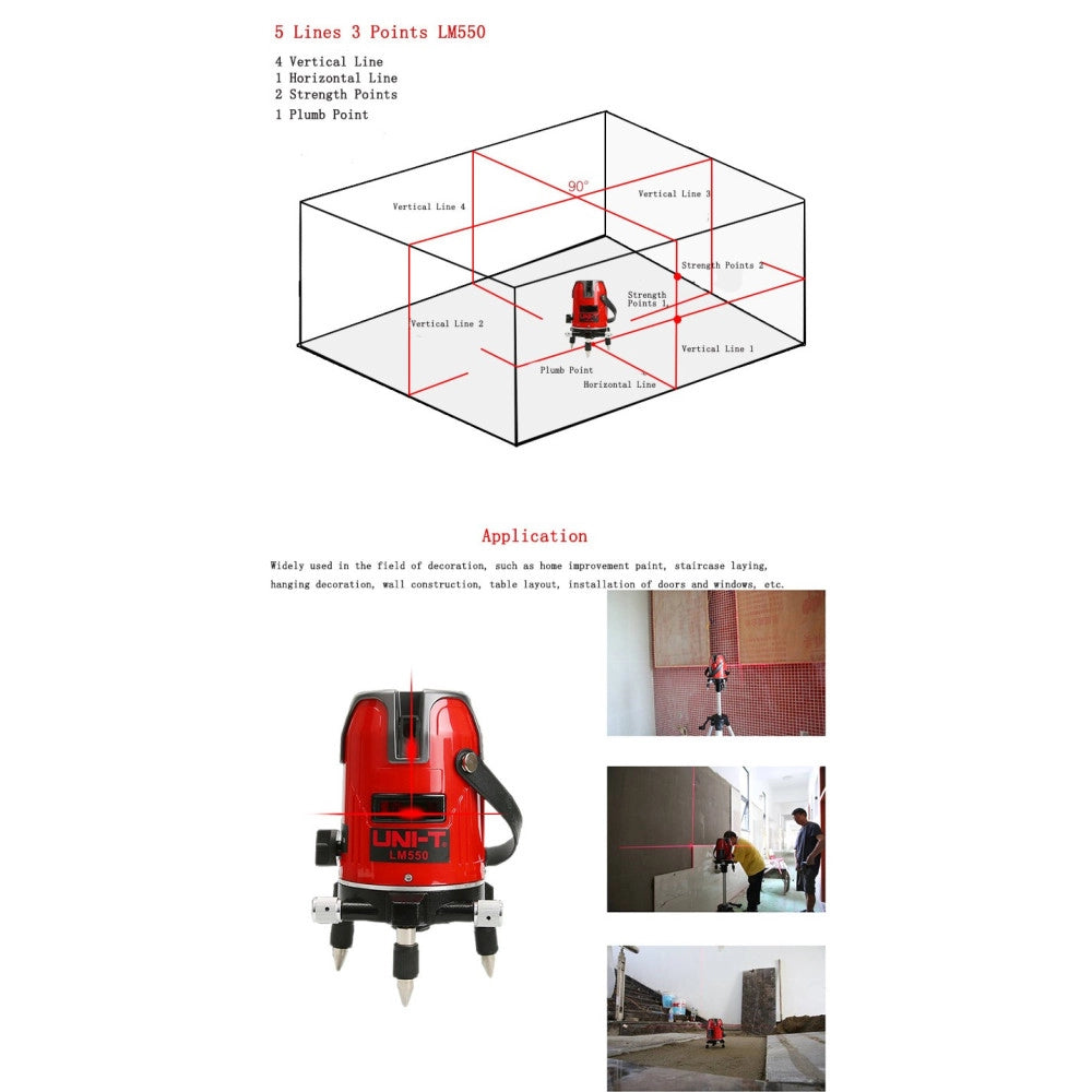 Trade Shop - Livella Laser Autolivellante 360º Rotazione Bolla Digitale 5 Linee Traccialinee -