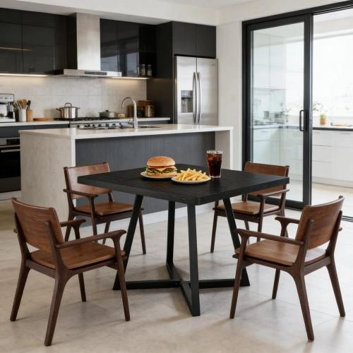 TAVOLO quadrato industriale 80 cm MDF e metallo nero