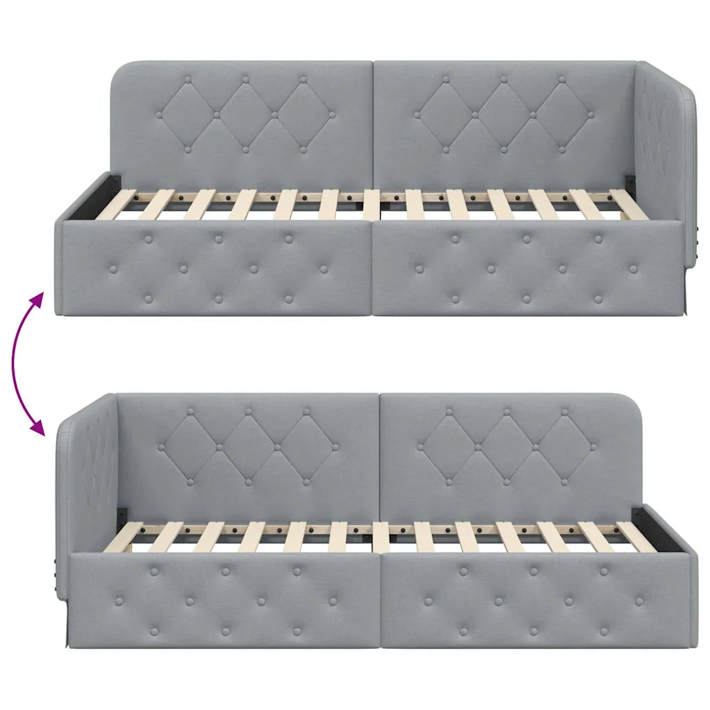 Cornice del letto ad angolo Grigio chiaro 90 x 190 cm Tessuto