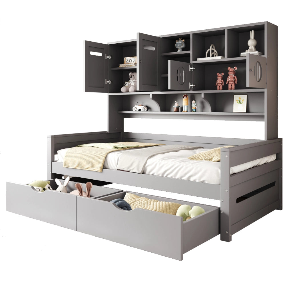 Letto 90x200 cm multifunzione con contenitore; cassetti; in legno grigio