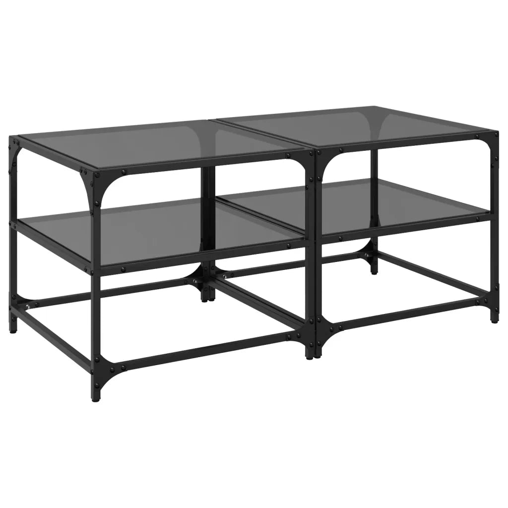 Tavolini da Salotto con Piano Vetro Nero 2pz 50x50x45cm Acciaio 846009