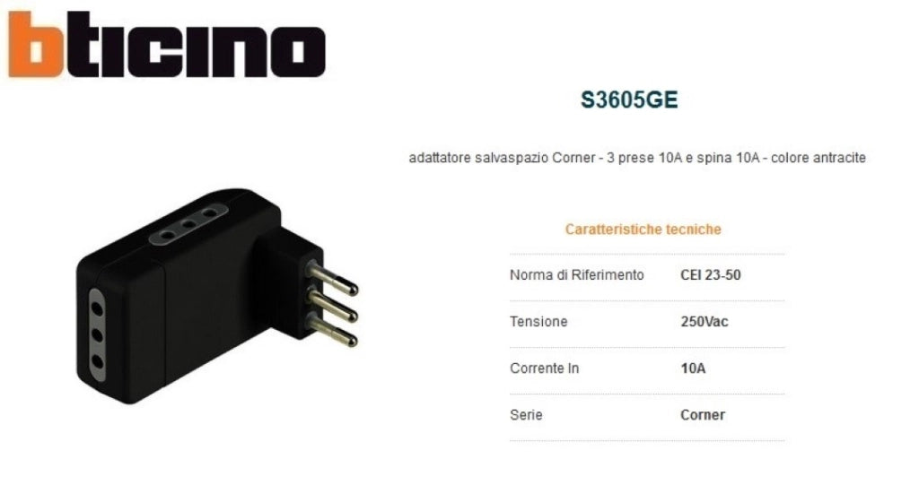 Kit Adatt.Corner 3 Pr 10A Sp 10A Gri - Bticino