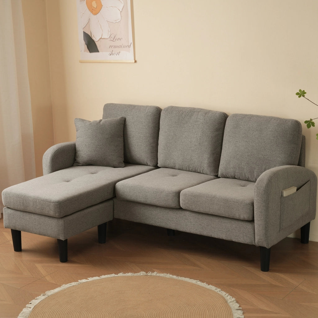 Divano angolare modulare 3 posti con chaise longue reversibile in tessuto grigio scuro