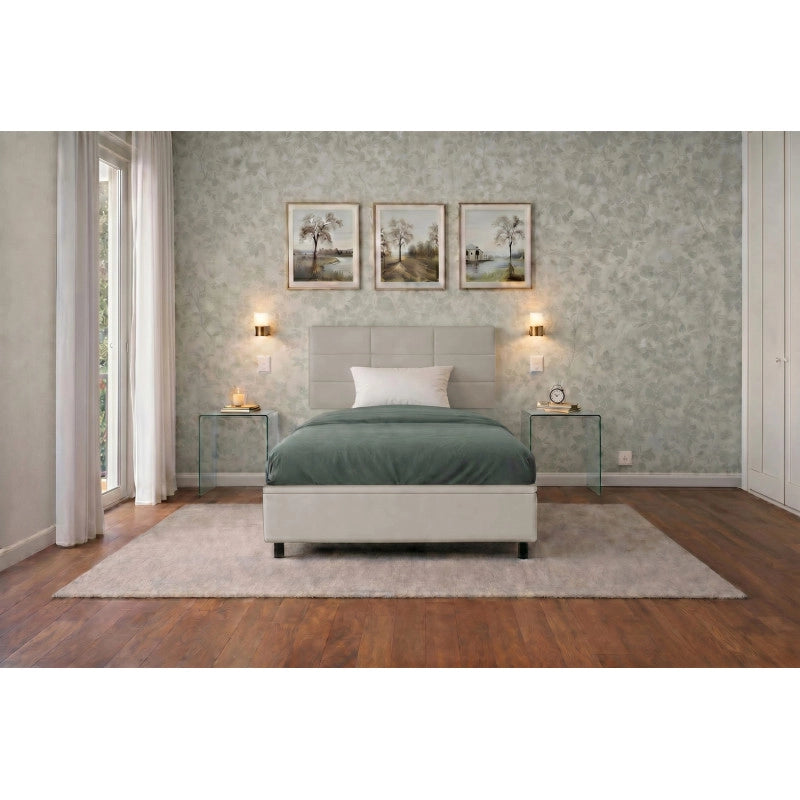 Letto imbottito Singolo 80x200 cm Square - Similpelle,Tortora,Contenitore