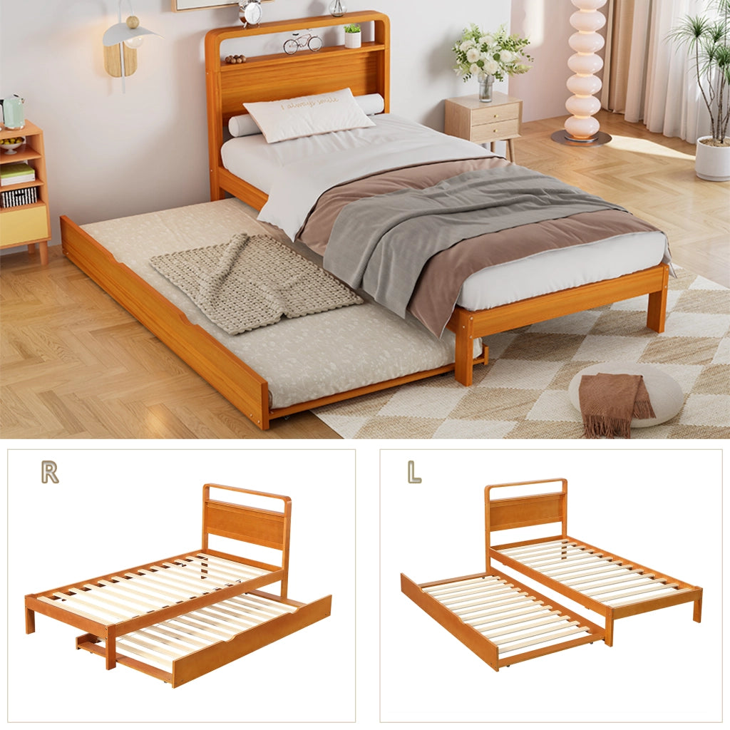 Letto estraibile 90 × 200 cm con letto ospite 90 × 190 cm, montaggio a sinistra o destra, senza materasso, in legno naturale