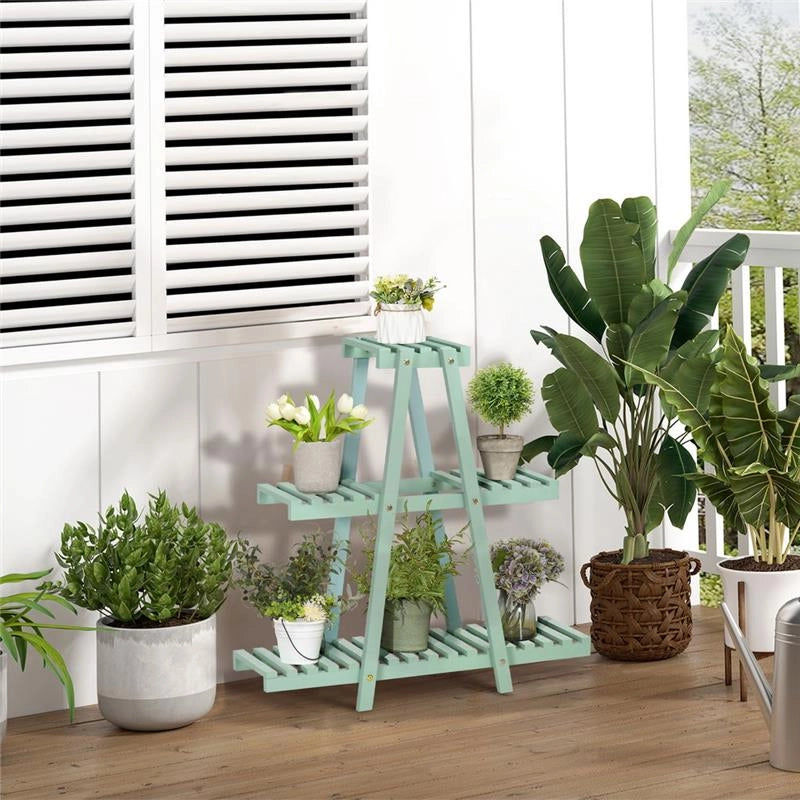 PORTAPIANTE A 3 LIVELLI IN LEGNO DI ABETE PER INTERNI ED ESTERNI, 76X26X76 CM, VERDE CHIARO
