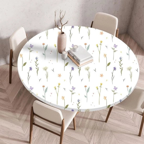 Tavolo rotondo coperto con elastico, copertura tavolo rotondo, tenda elastica, protezione tavolo antiscivolo, lavabile, adatto per casa, hotel, ristorante, esterno, giardino (90 cm, fiori)