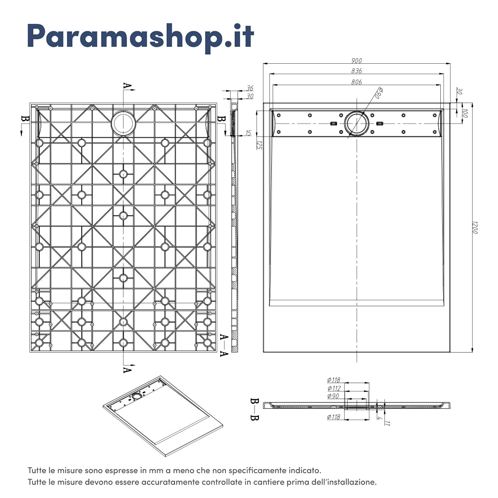Piatto doccia 90x120 effetto pietra colore grigio | Spanios