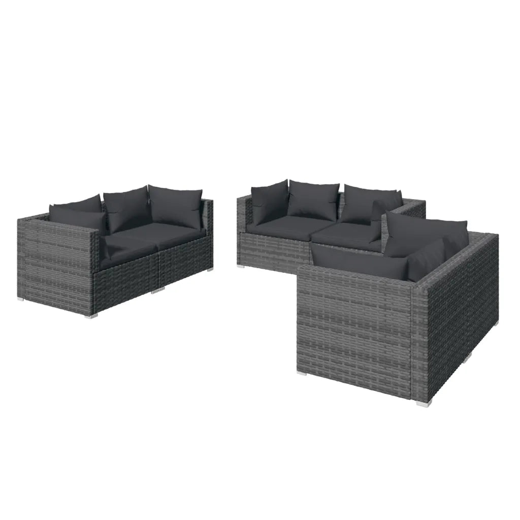 Set Divani da Giardino 6 pz con Cuscini in Polyrattan Grigio cod mxl 43757