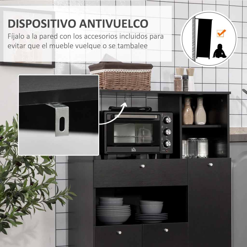 Mobile per microonde con cassetto e 3 ante ¨C zephmum ¨C Nero 90x40x120 cm