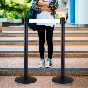 Colonnina Tendinastro 3 metri in Metallo Nero Opaco Ø36x101 cm Nastro Bianco