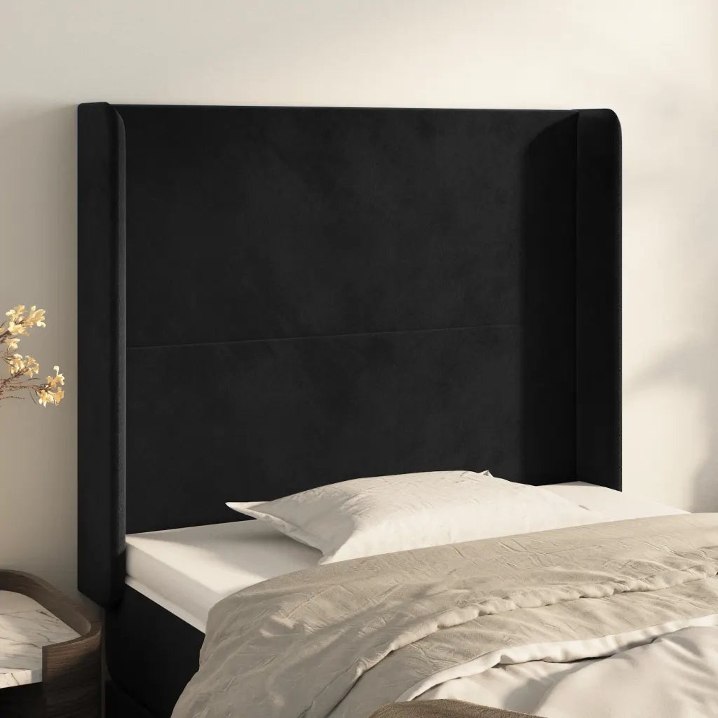 Testiera | Testata ad Orecchio Nera 83x16x118/128 cm in Velluto
