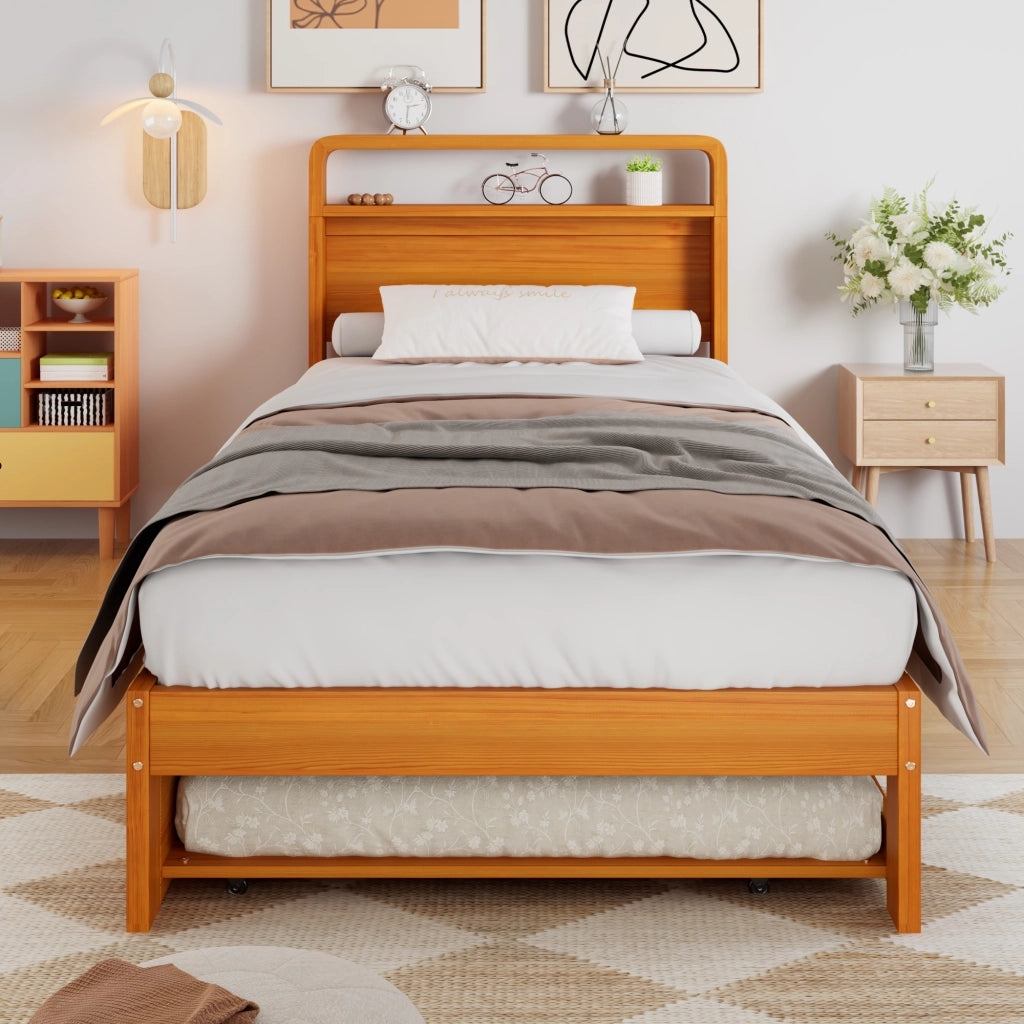 Letto Estraibile 90x200 cm e 90x190 cm; Estrazione Reversibile in Legno - Naturale