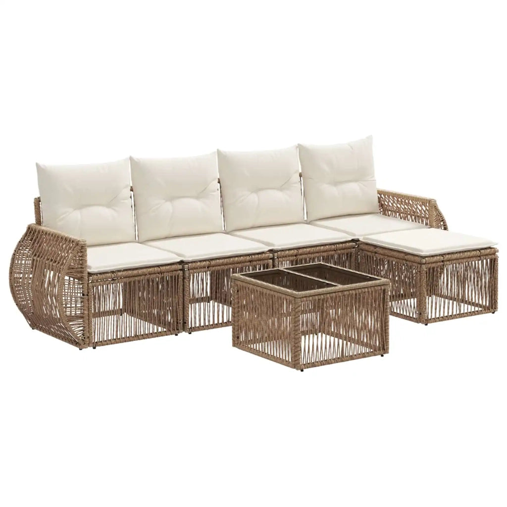 Set Divano da Giardino 6 pcs Beige e Bianco Crema polyrattan