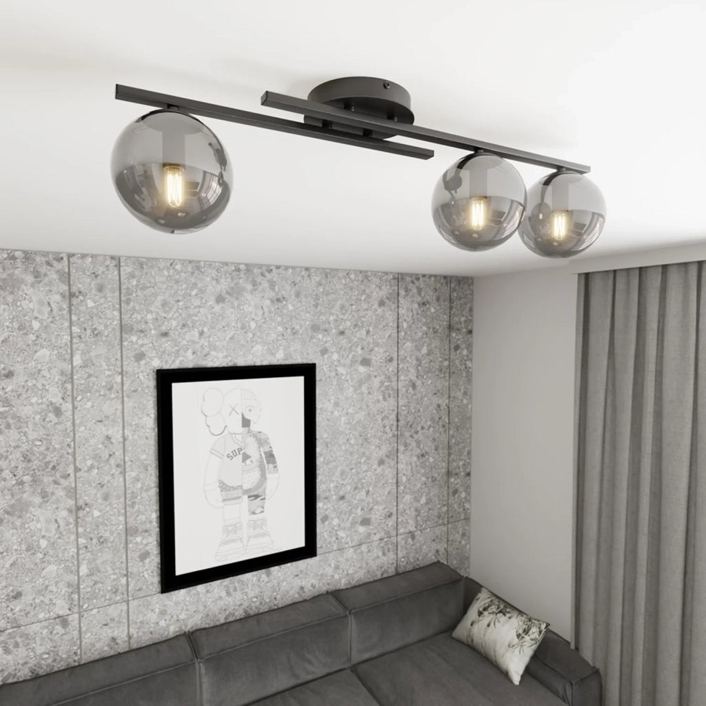 Plafoniera Moderna Nettuno Acciaio Nero 3 Luci E14 Ip20