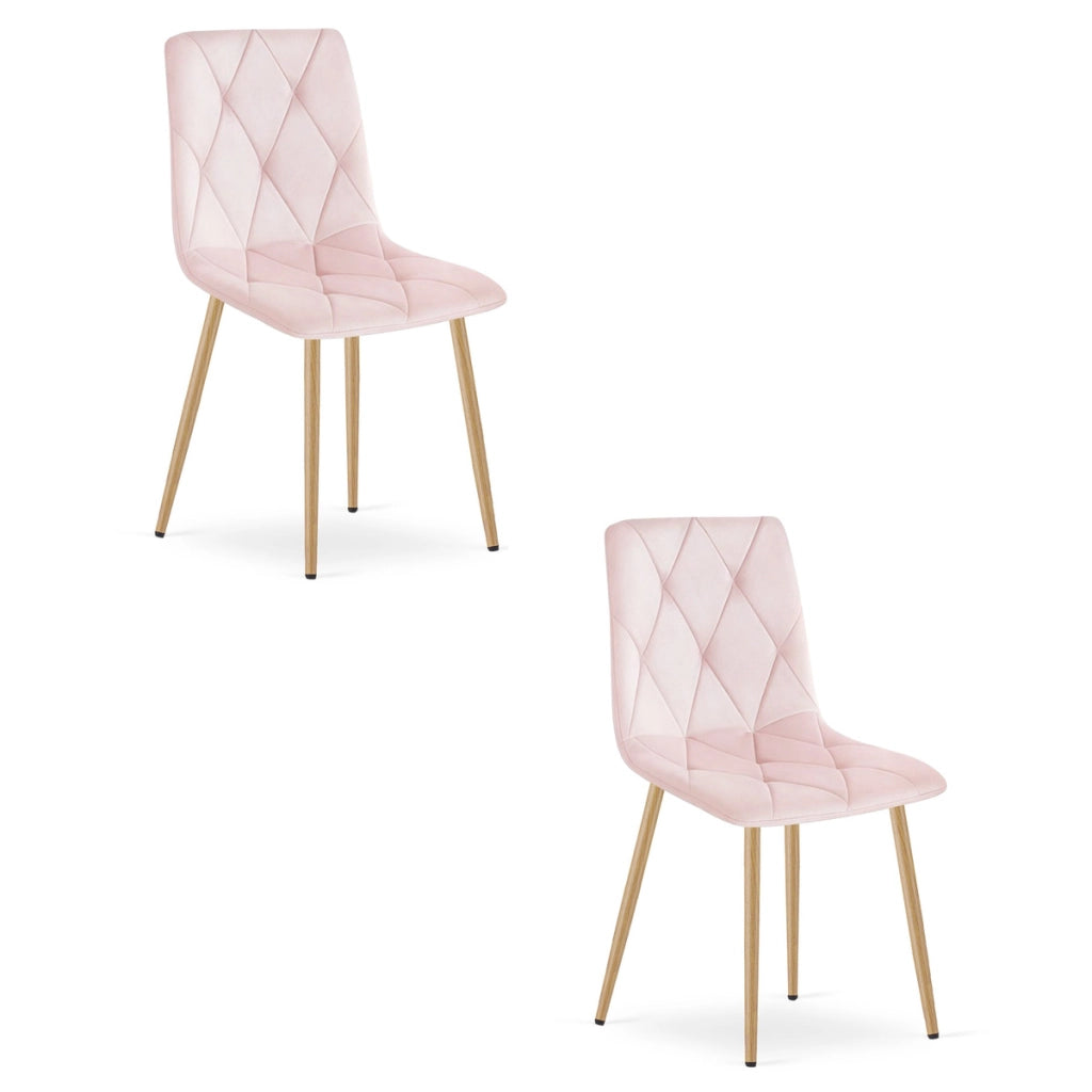 Set di 2 sedie Libra in velluto rosa chiaro con gambe effetto legno